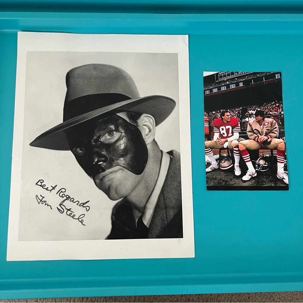 Vintage Autographed Tom Steele Poster & Classic Football Photo Bundle